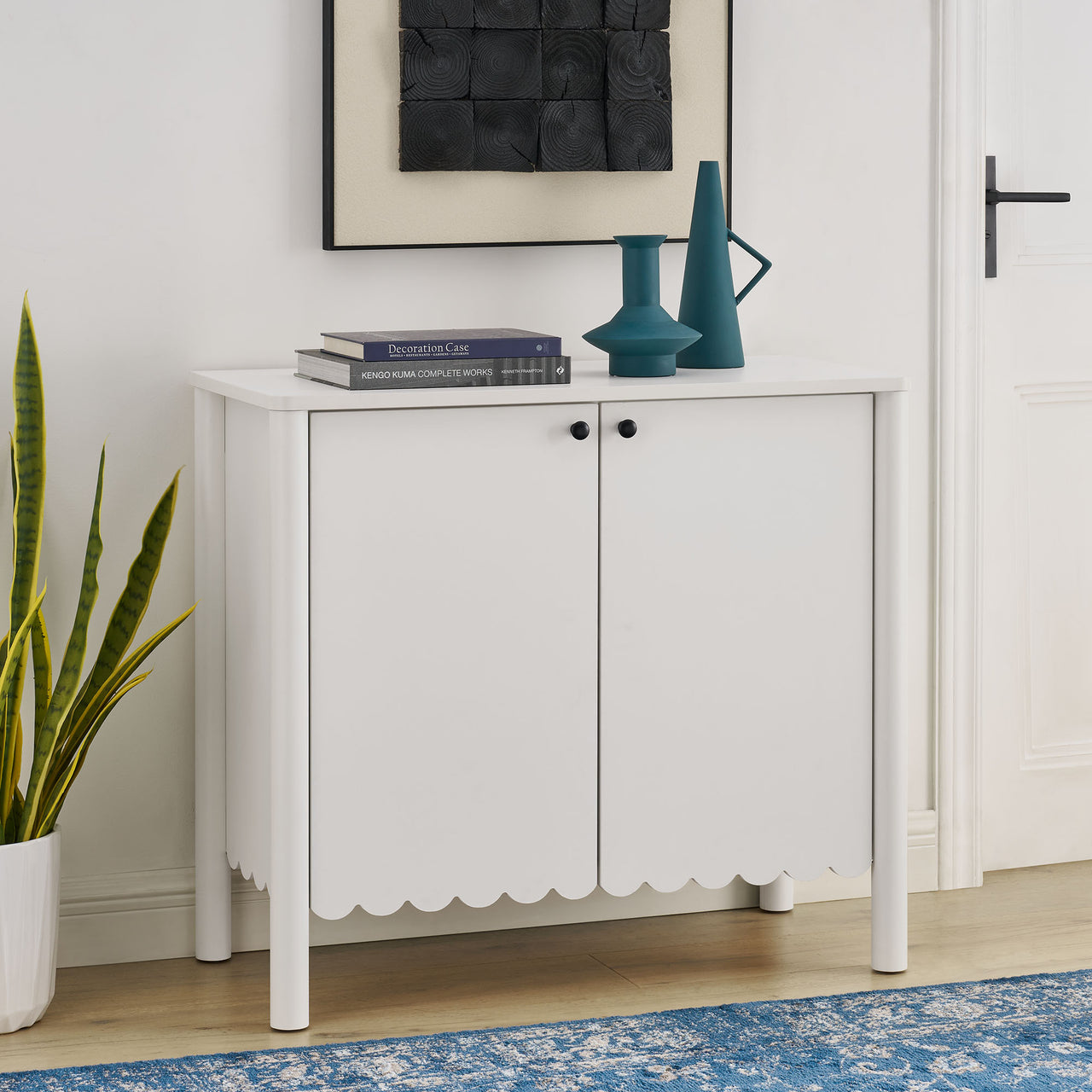 Amelia Petal-Carved Cabinet, White