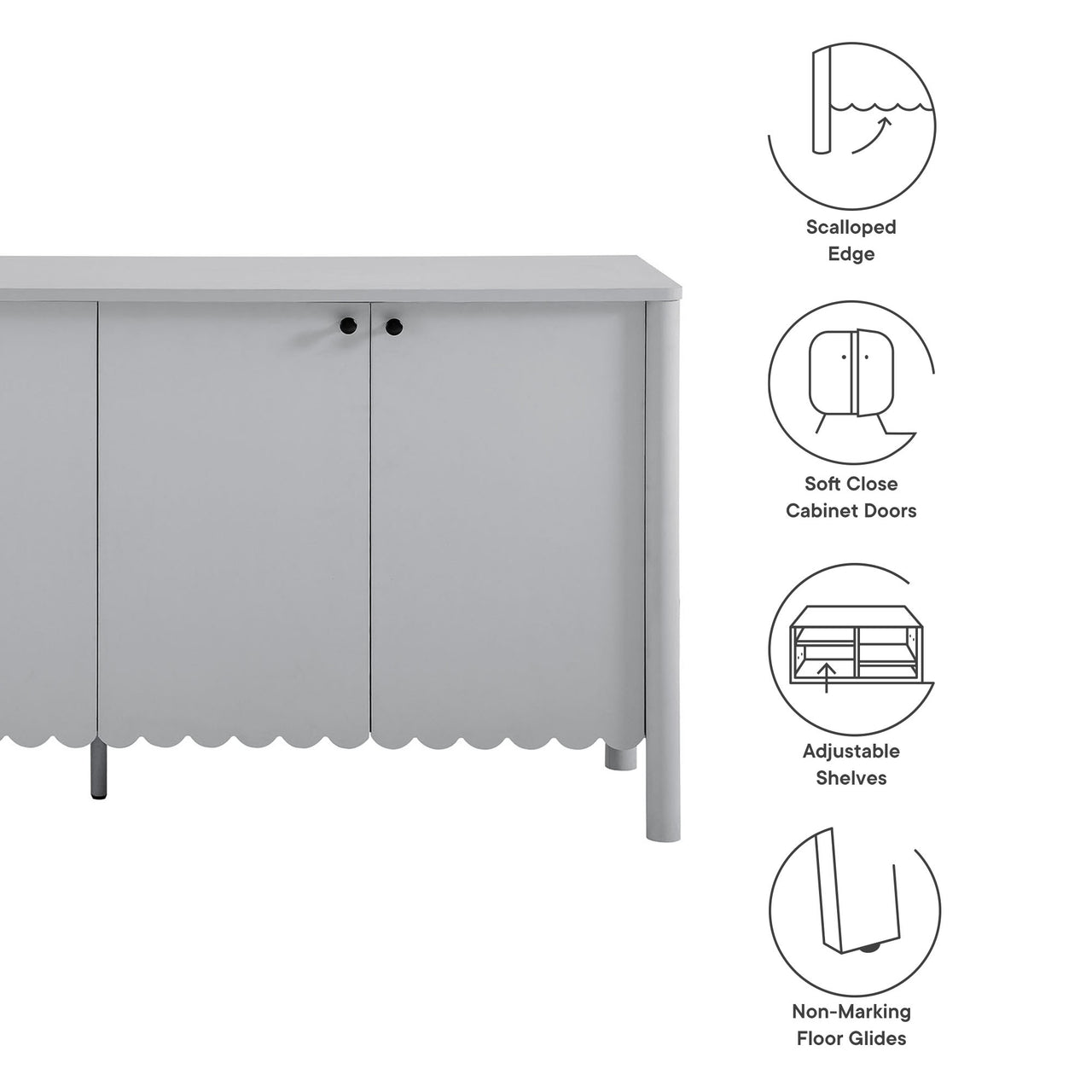 Amelia Petal-Carved Sideboard, Light Gray