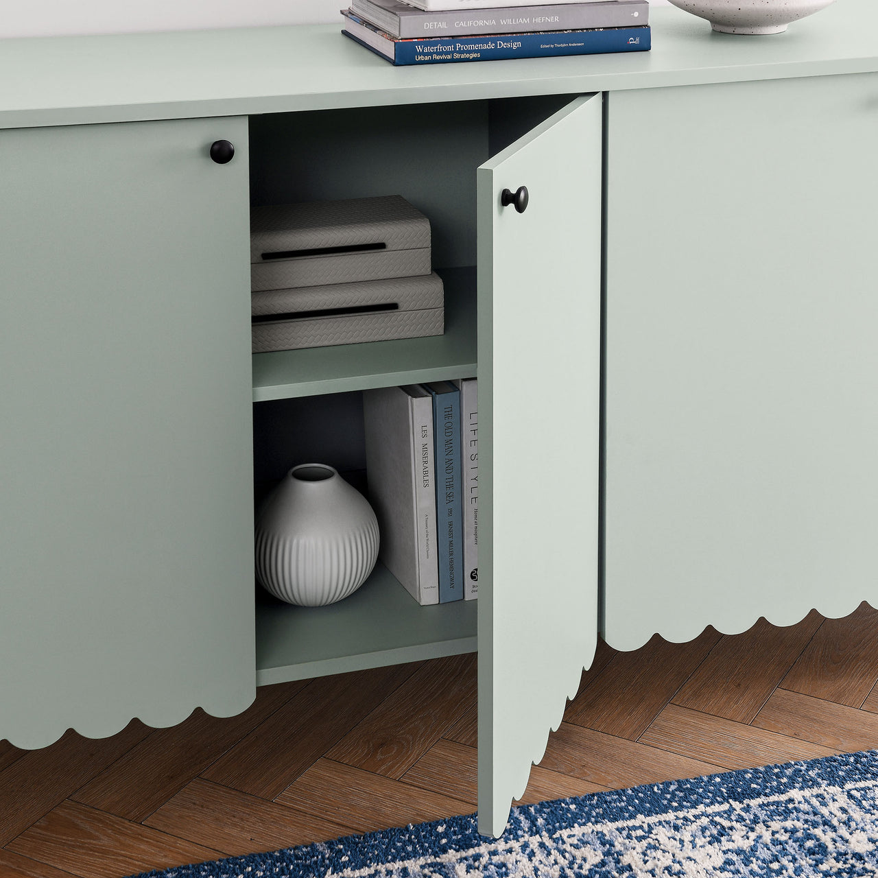 Amelia Petal-Carved Sideboard, Sage