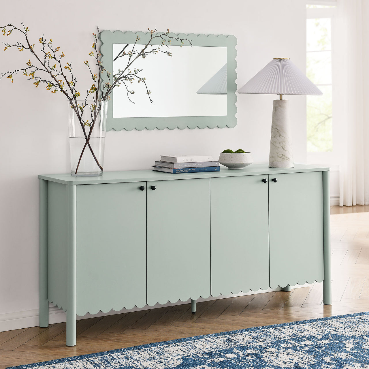 Amelia Petal-Carved Sideboard, Sage