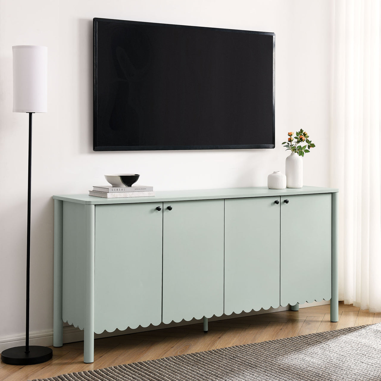 Amelia Petal-Carved Sideboard, Sage