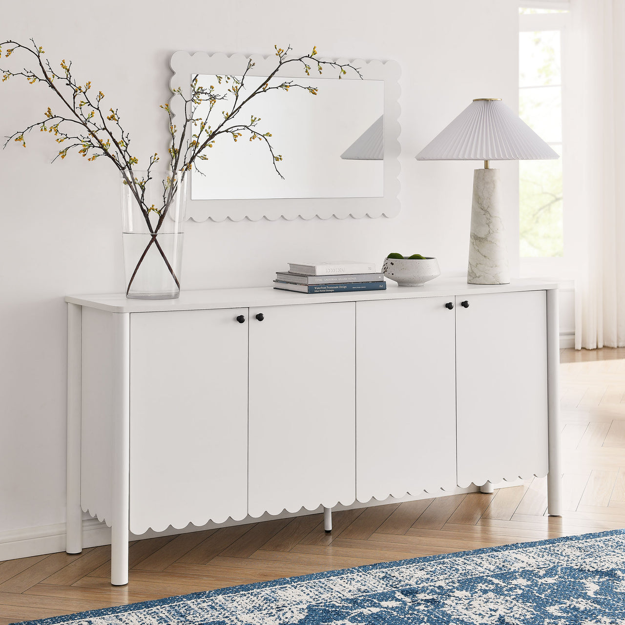 Amelia Petal-Carved Sideboard, White