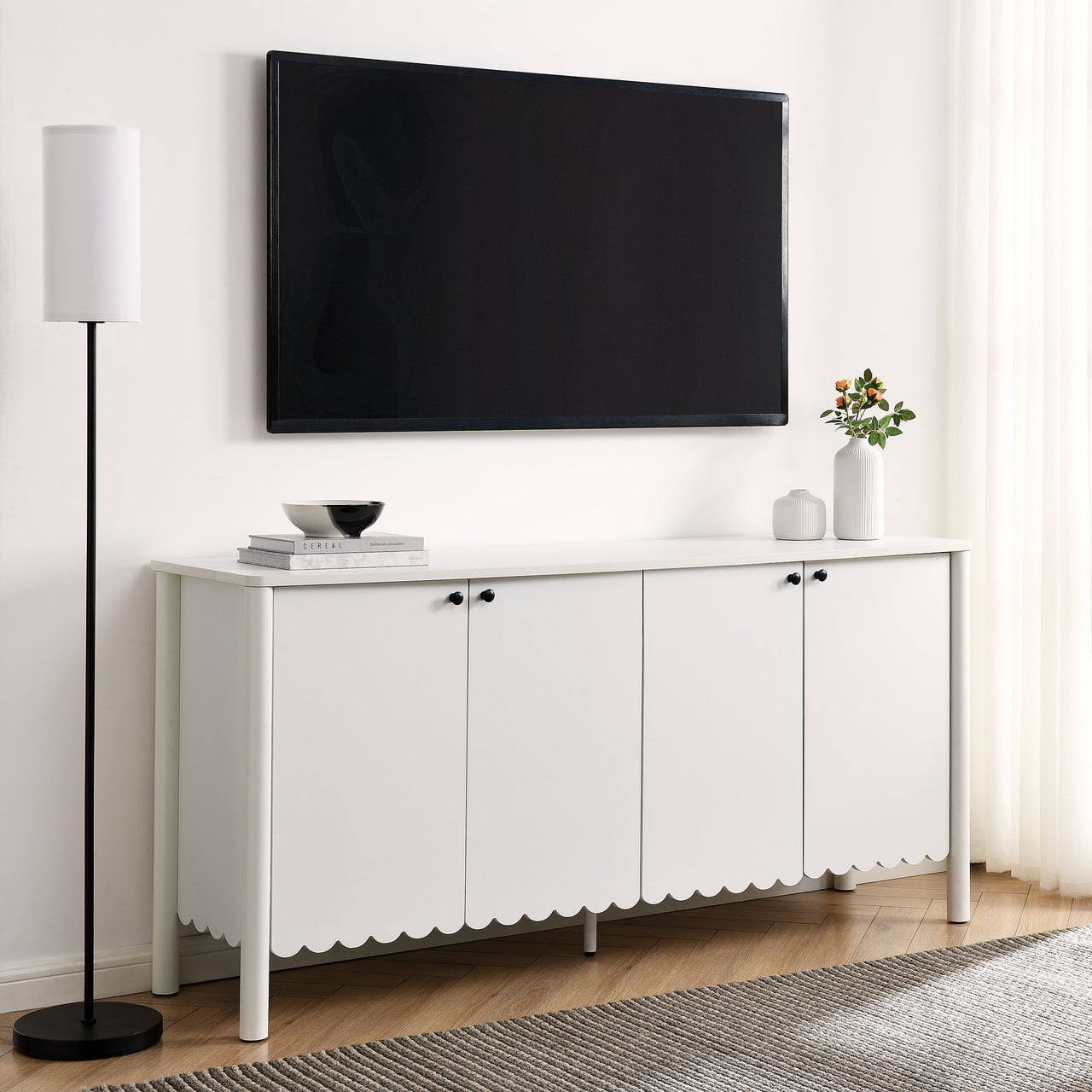 Amelia Petal-Carved Sideboard, White