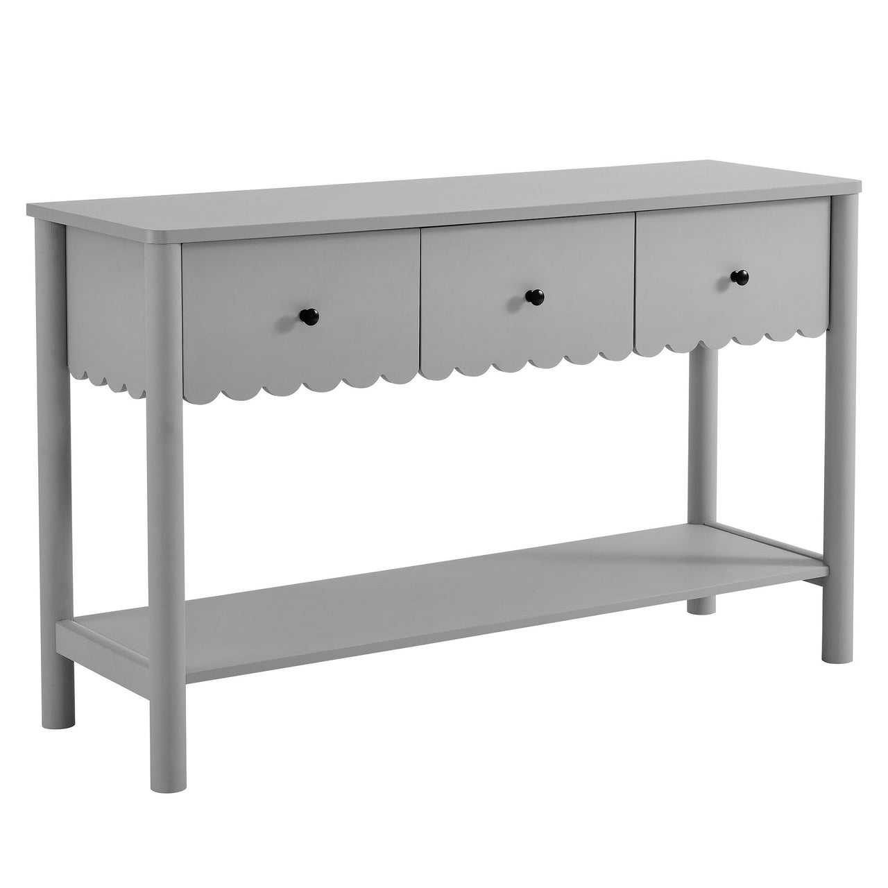 Amelia Petal-Carved Console Table, Light Gray