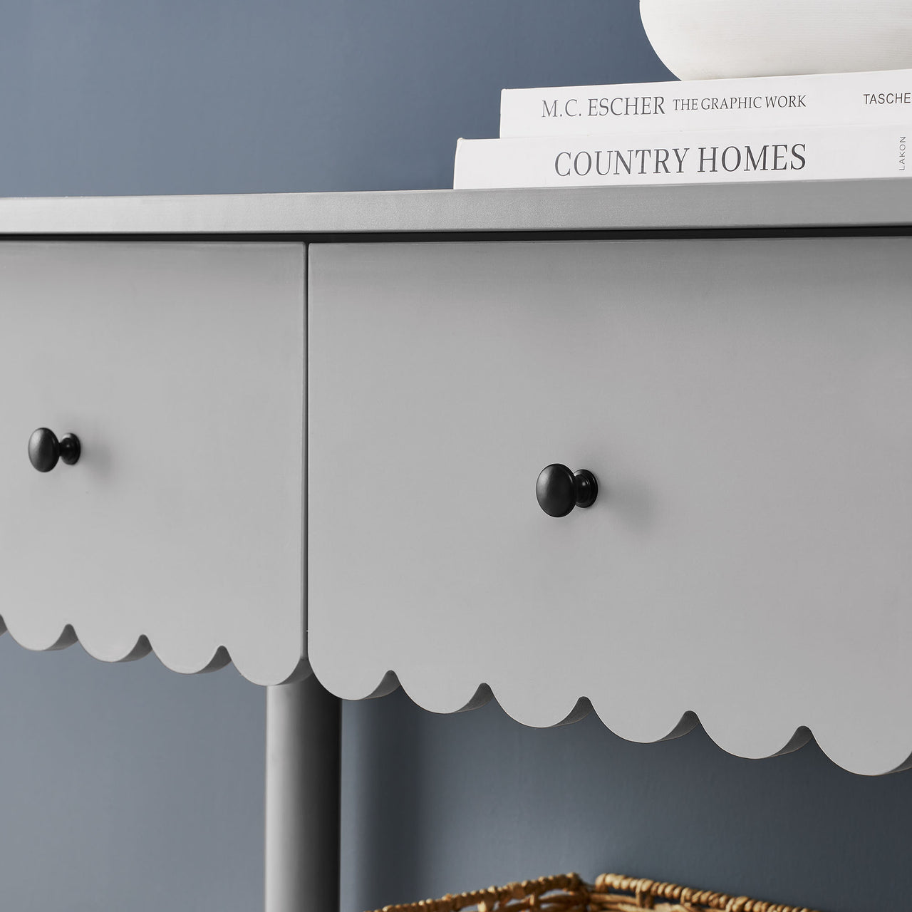 Amelia Petal-Carved Console Table, Light Gray