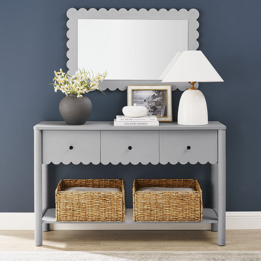 Amelia Petal-Carved Console Table, Light Gray