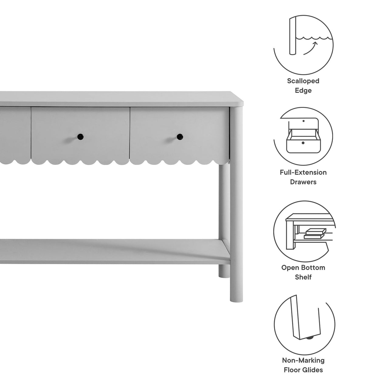 Amelia Petal-Carved Console Table, Light Gray