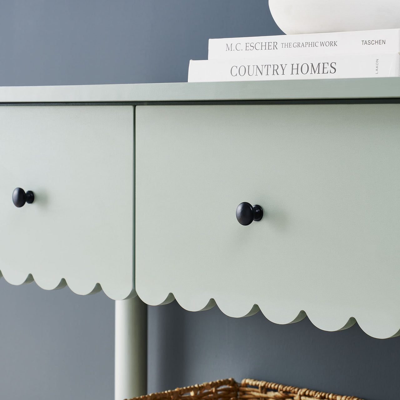 Amelia Petal-Carved Console Table, Sage