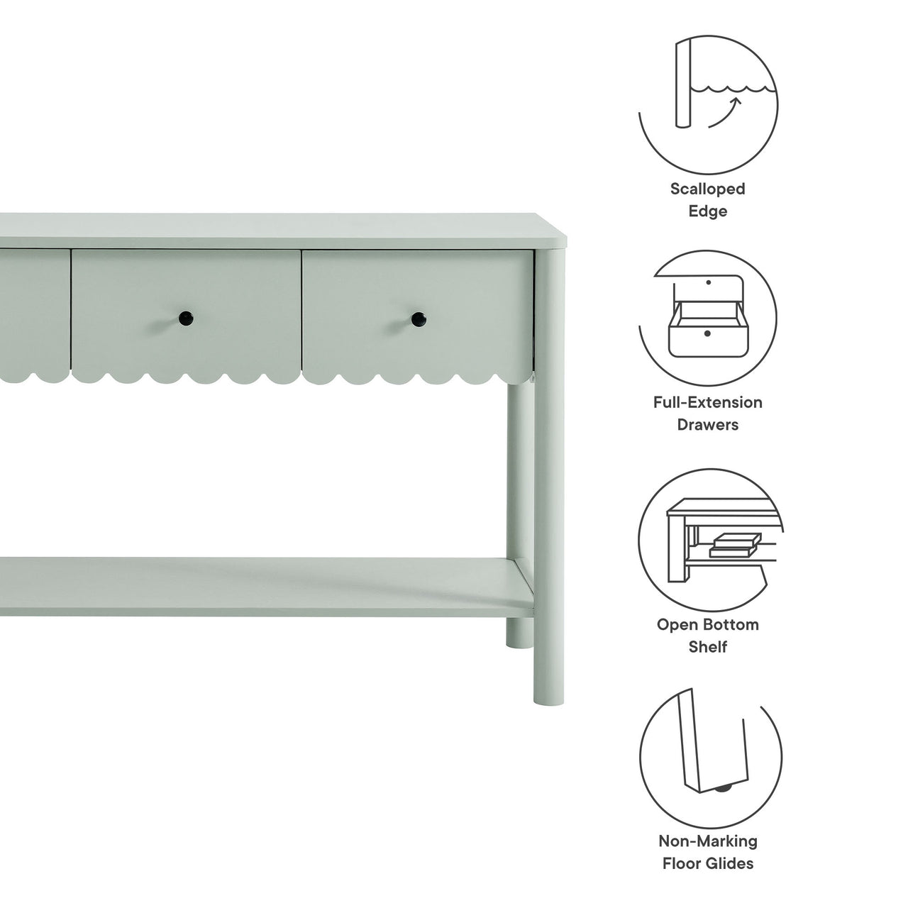 Amelia Petal-Carved Console Table, Sage