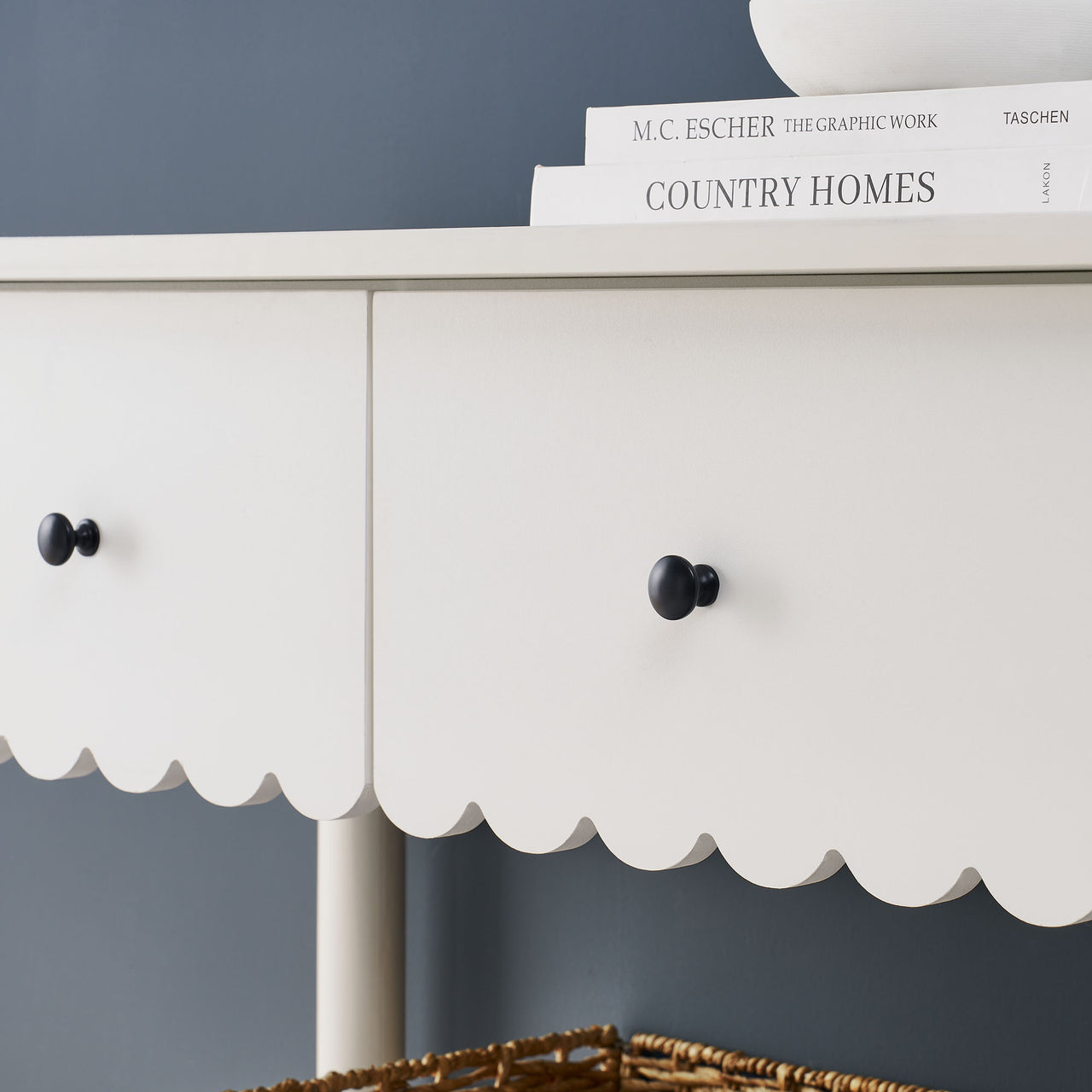 Amelia Petal-Carved Console Table, White