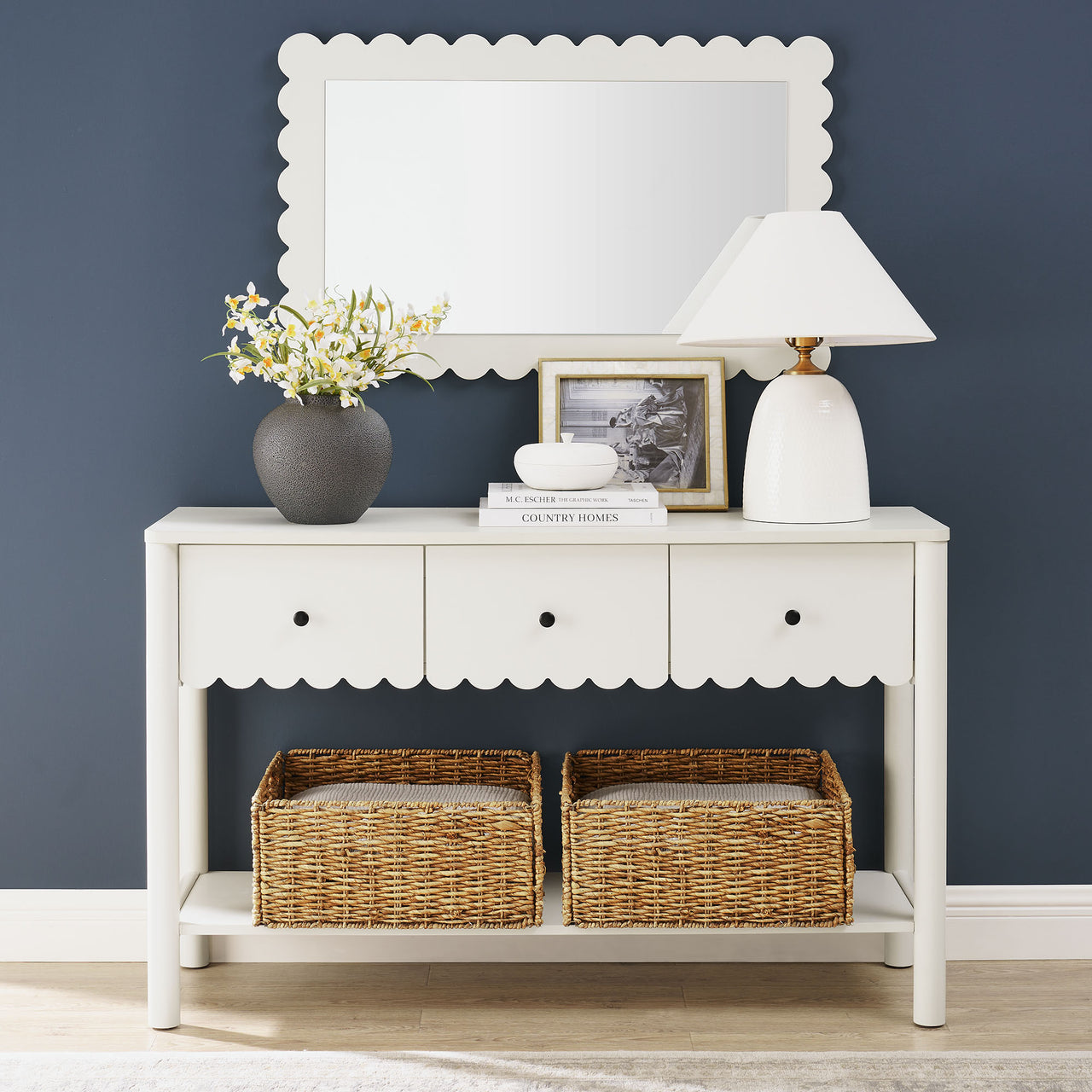 Amelia Petal-Carved Console Table, White