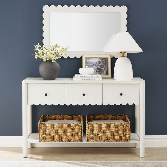 Amelia Petal-Carved Console Table, White