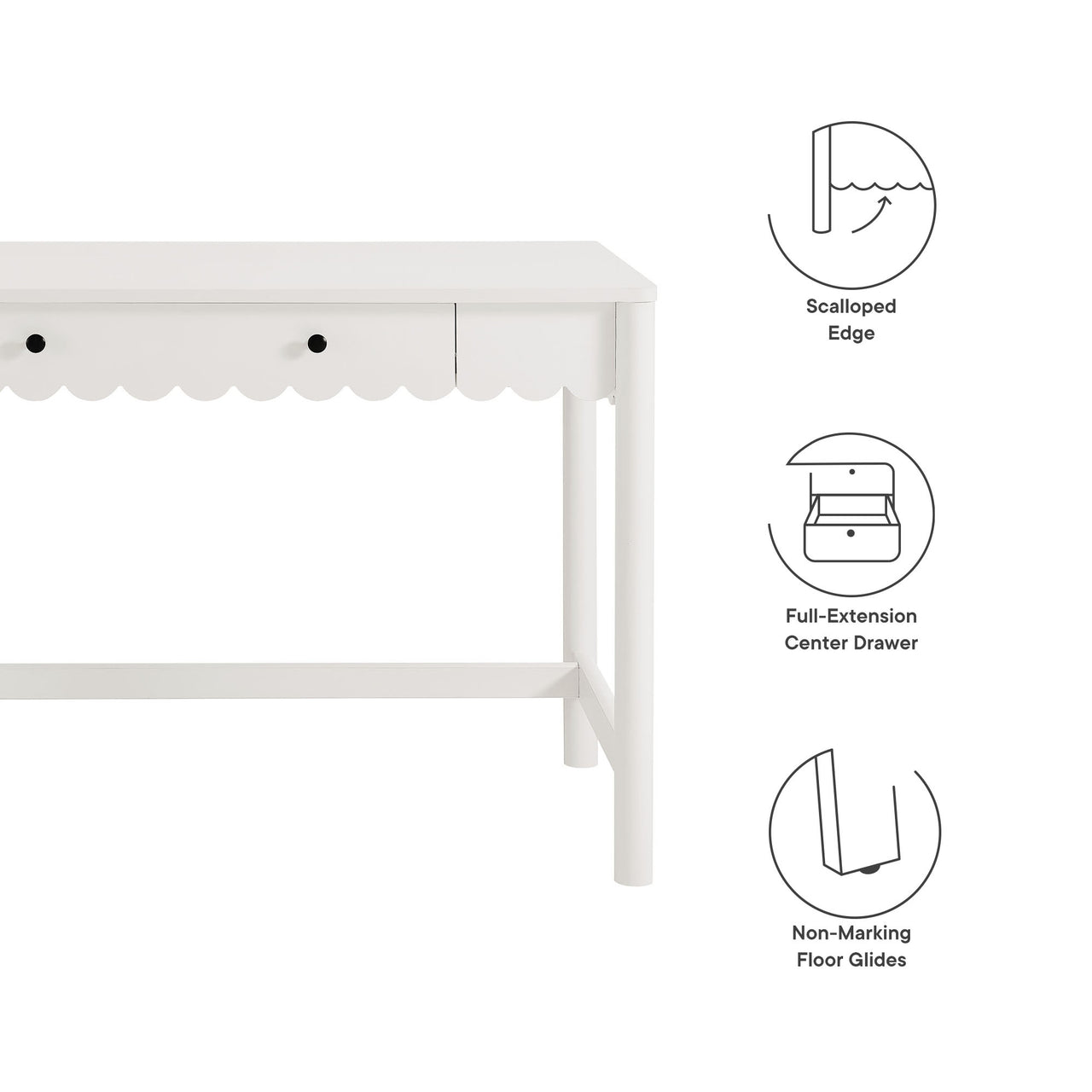 Amelia Petal-Carved Writing Desk, White