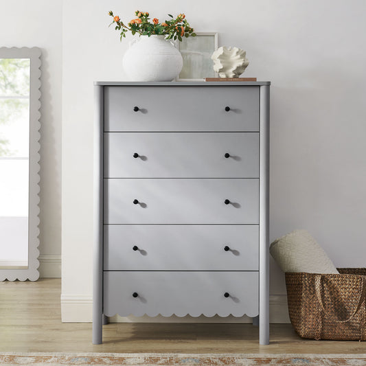 Amelia Petal-Carved 5-Drawer Chest, Light Gray