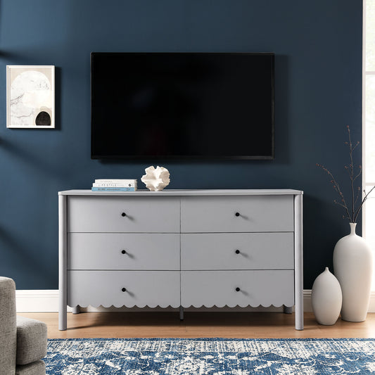 Amelia Petal-Carved 6-Drawer Dresser, Light Gray