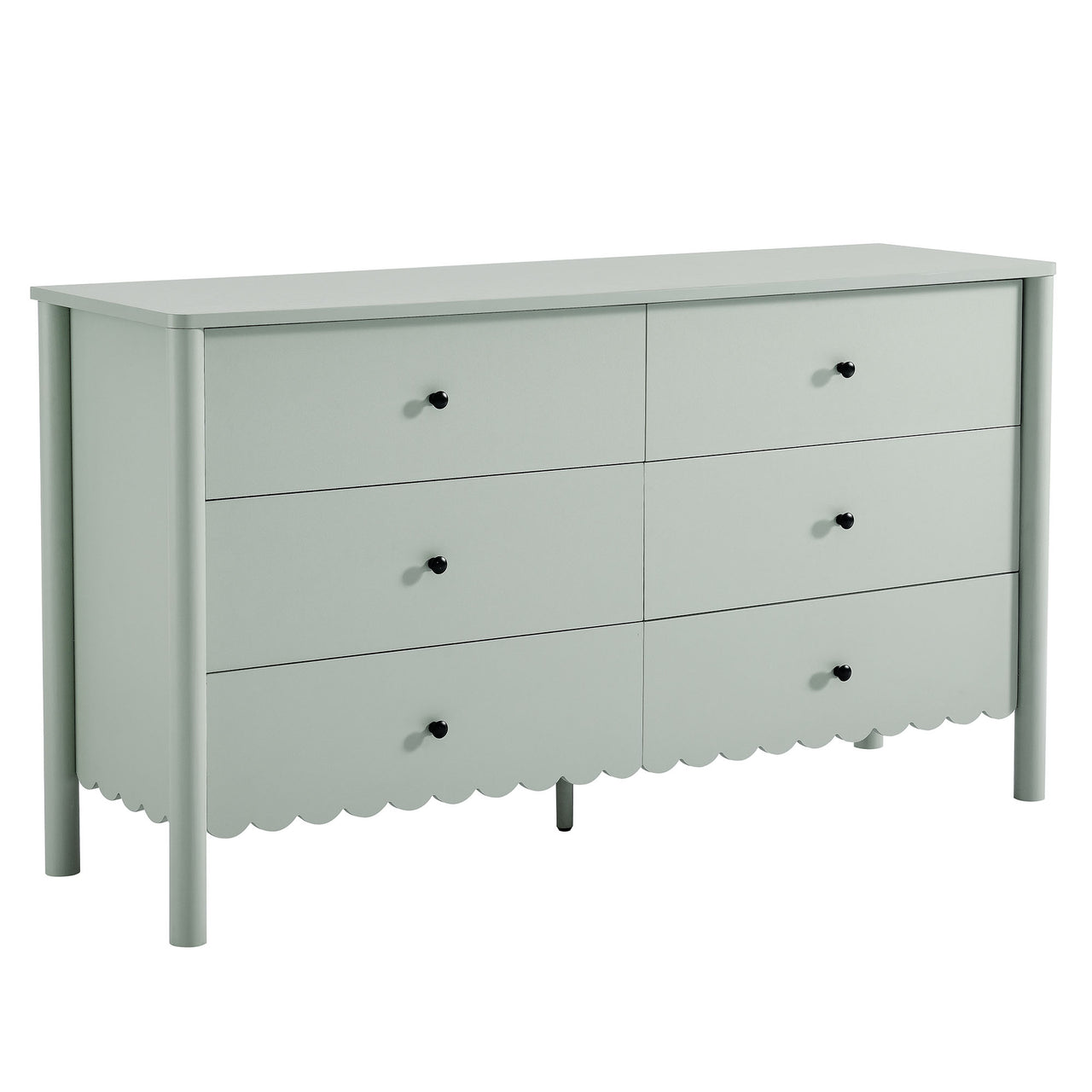 Amelia Petal-Carved 6-Drawer Dresser, Sage