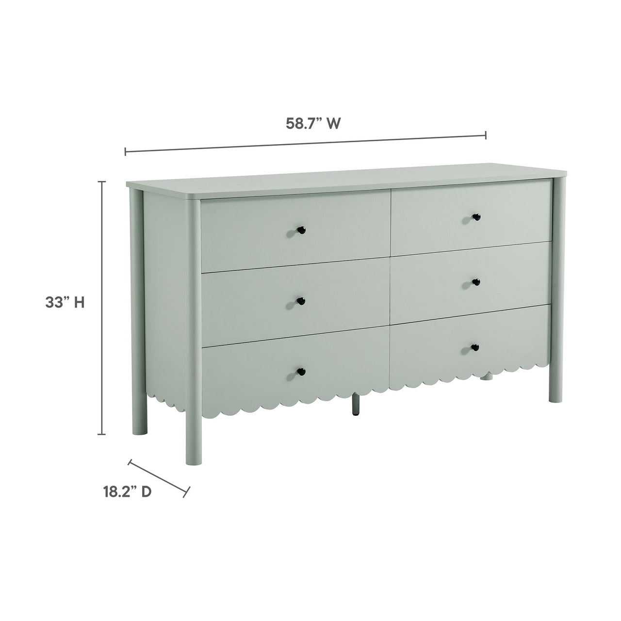 Amelia Petal-Carved 6-Drawer Dresser, Sage