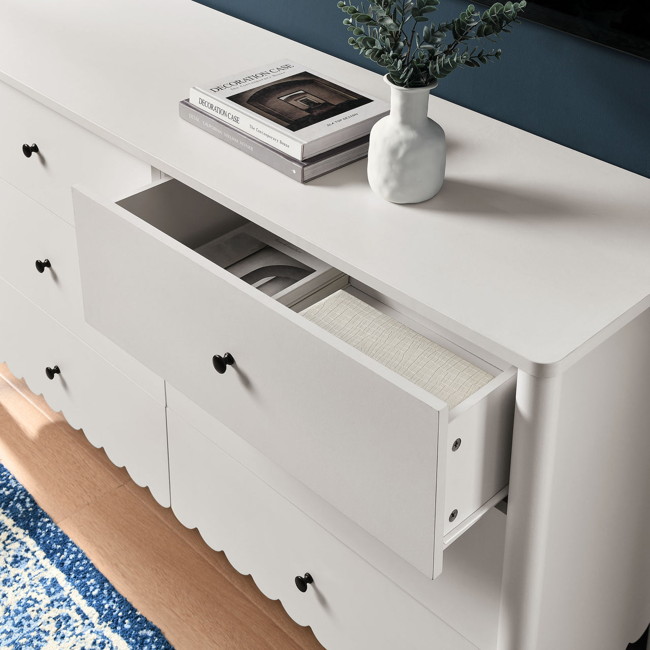 Amelia Petal-Carved 6-Drawer Dresser, White