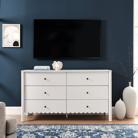 Amelia Petal-Carved 6-Drawer Dresser, White