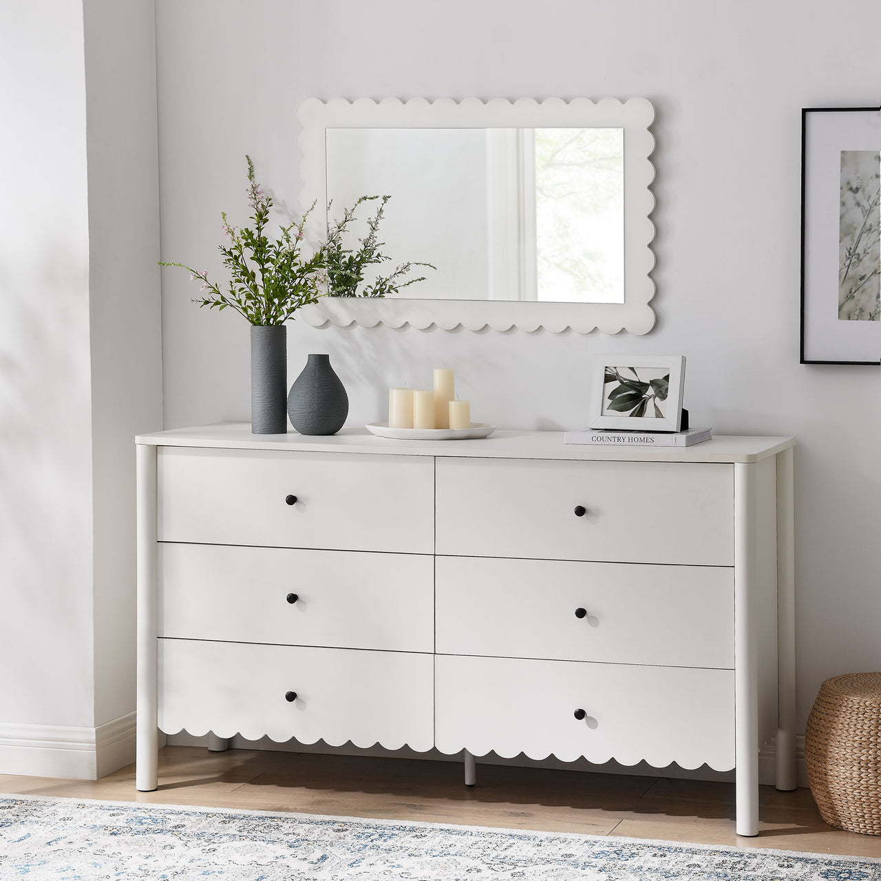 Amelia Petal-Carved 6-Drawer Dresser, White