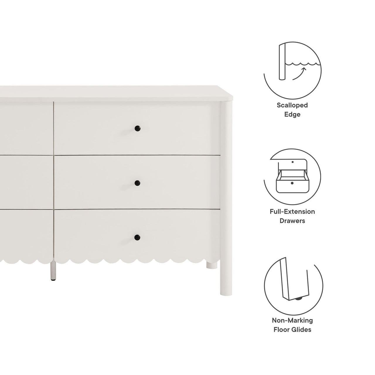 Amelia Petal-Carved 6-Drawer Dresser, White
