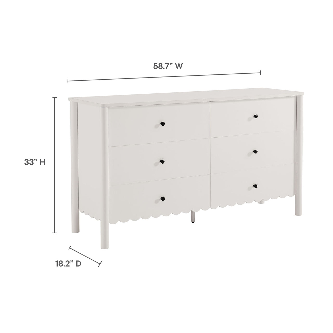Amelia Petal-Carved 6-Drawer Dresser, White