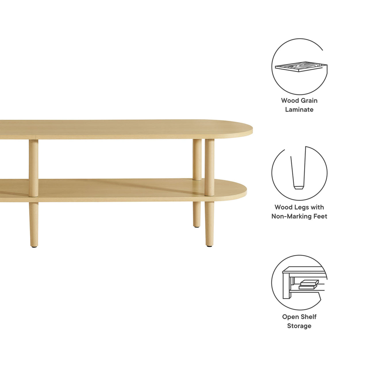 Elevea Oval TV Stand, Light Oak