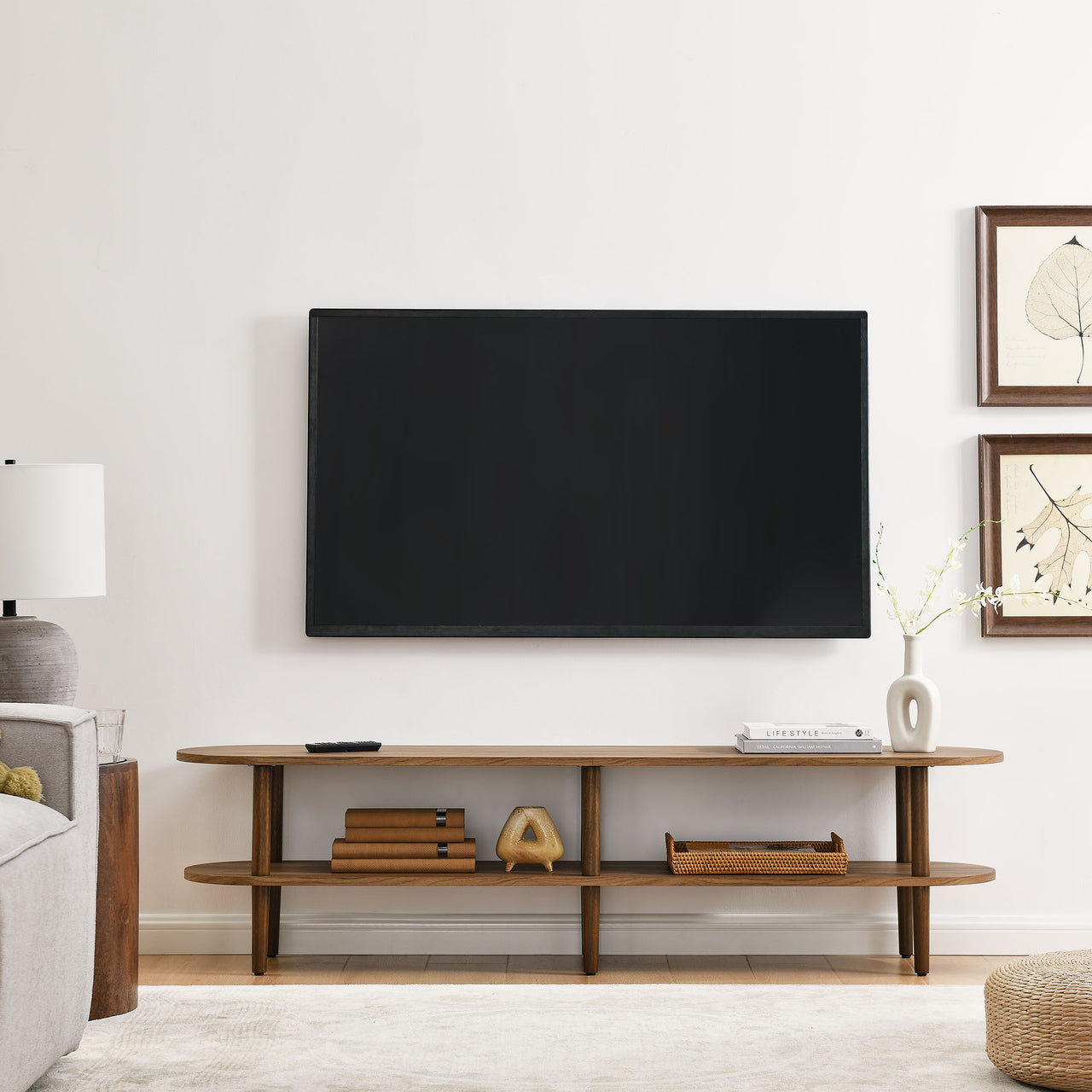 Elevea Oval TV Stand, Walnut