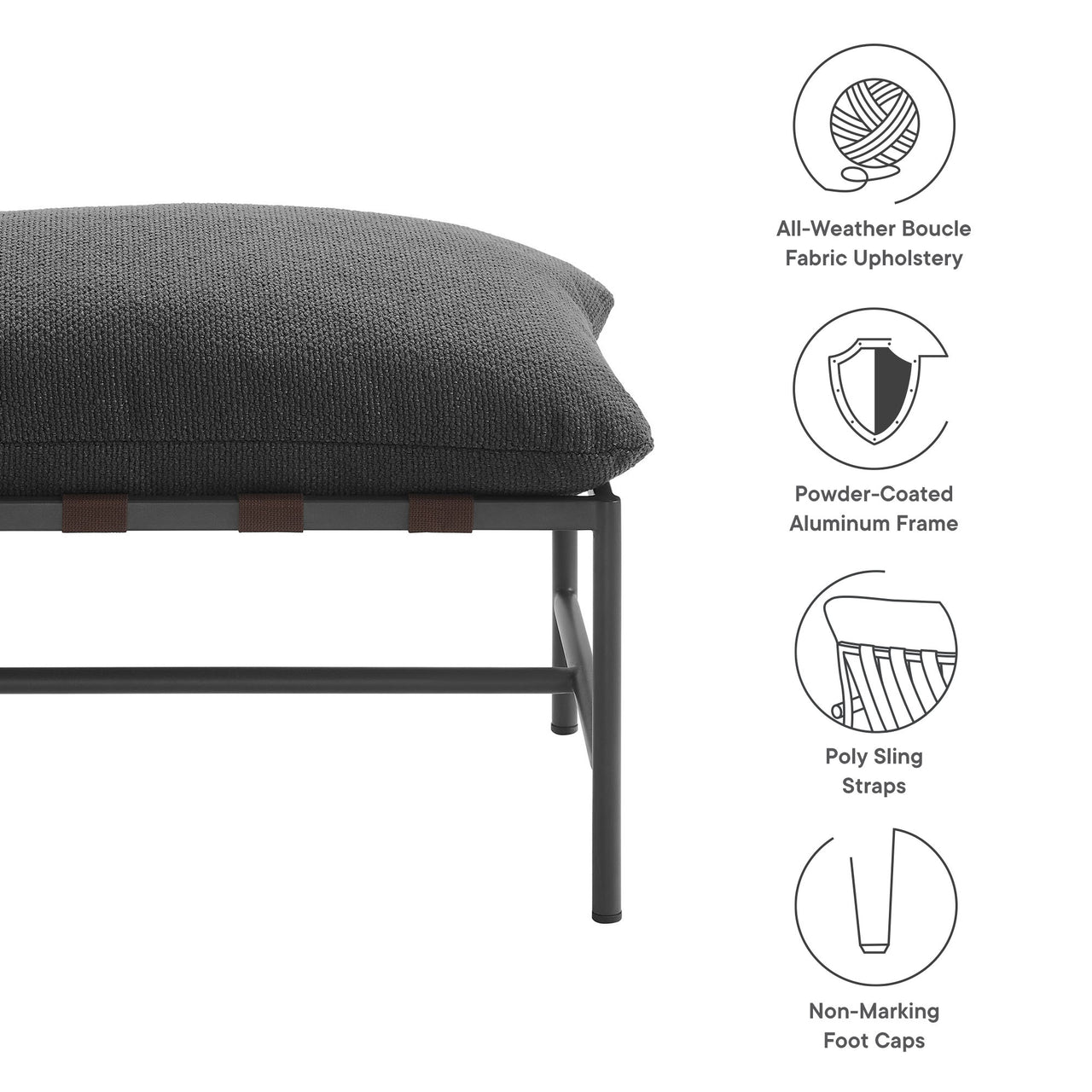 Bo Peep Alfresco Boucle Ottoman, Charcoal