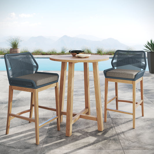 Veyra Alfresco Teak Bar Set, Blue & Natural Wood