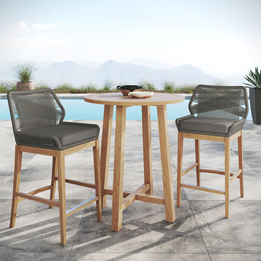 Veyra Alfresco Teak Bar Set, Gray & Natural Wood