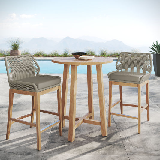 Veyra Alfresco Teak Bar Set, Light Gray & Natural Wood