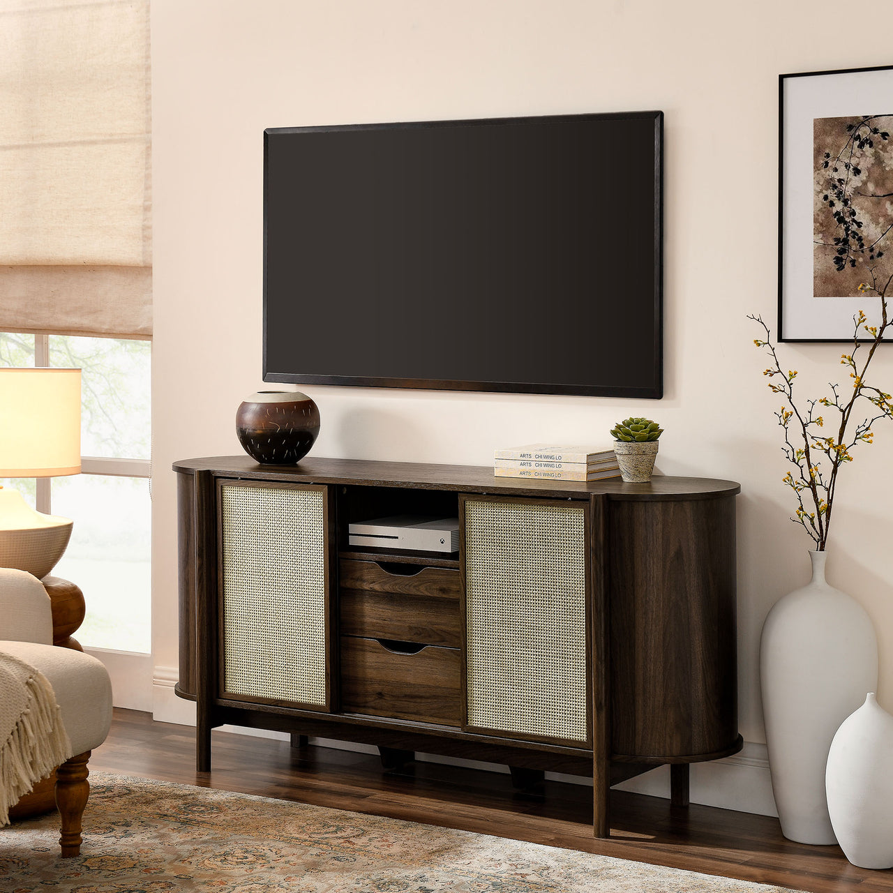 Cevoria Curved Sideboard | TV Stand, Walnut
