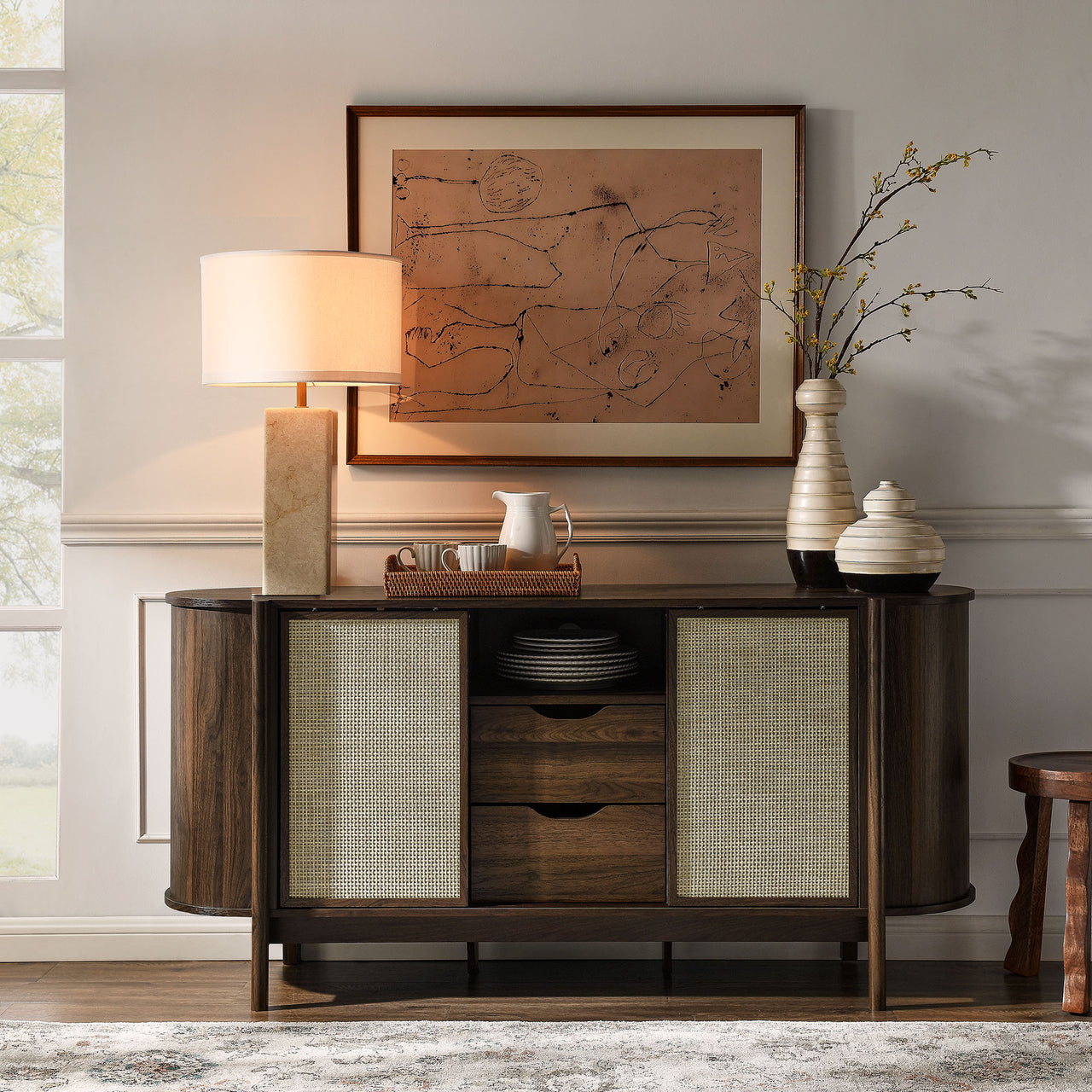 Cevoria Curved Sideboard | TV Stand, Walnut