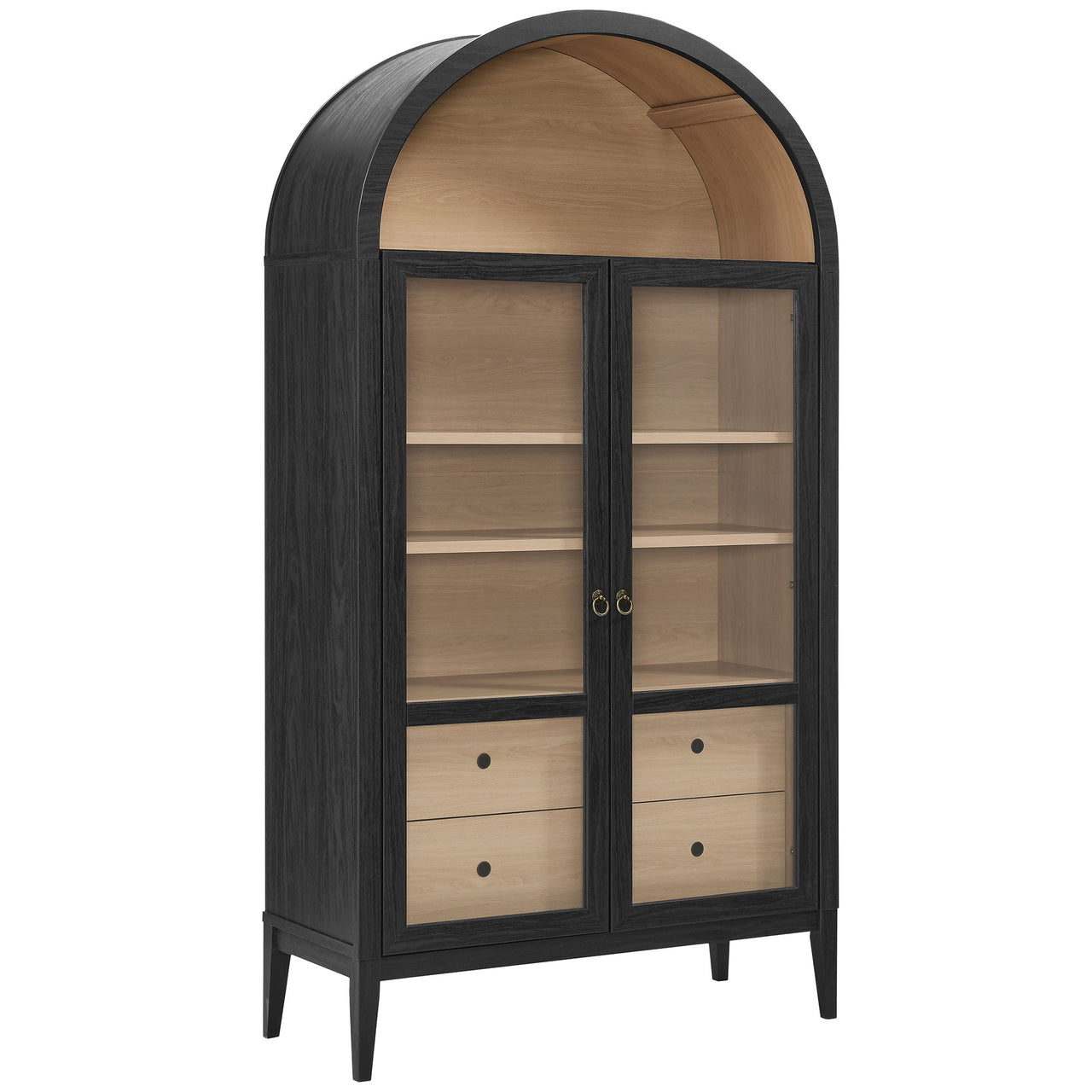 Althene Tall Wide Rounded Display Cabinet, Black & Oak