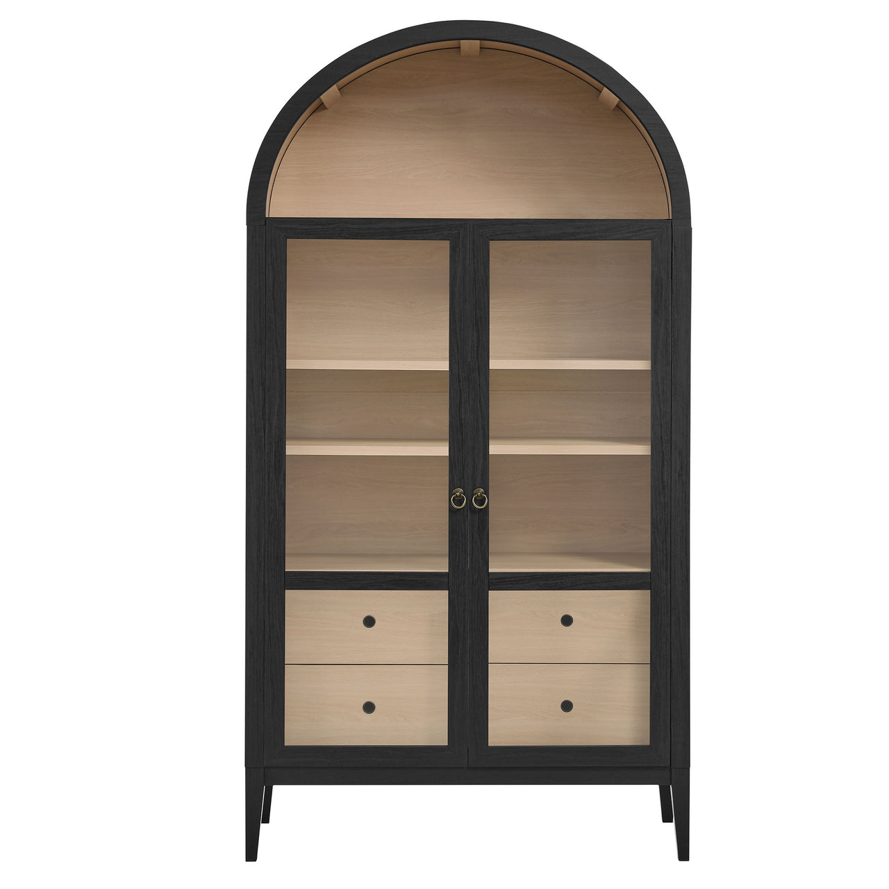 Althene Tall Wide Rounded Display Cabinet, Black & Oak