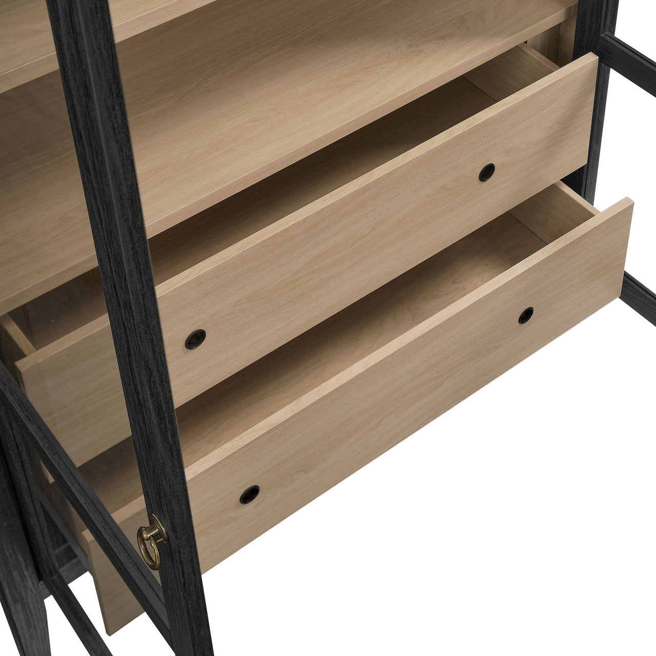 Althene Tall Wide Rounded Display Cabinet, Black & Oak
