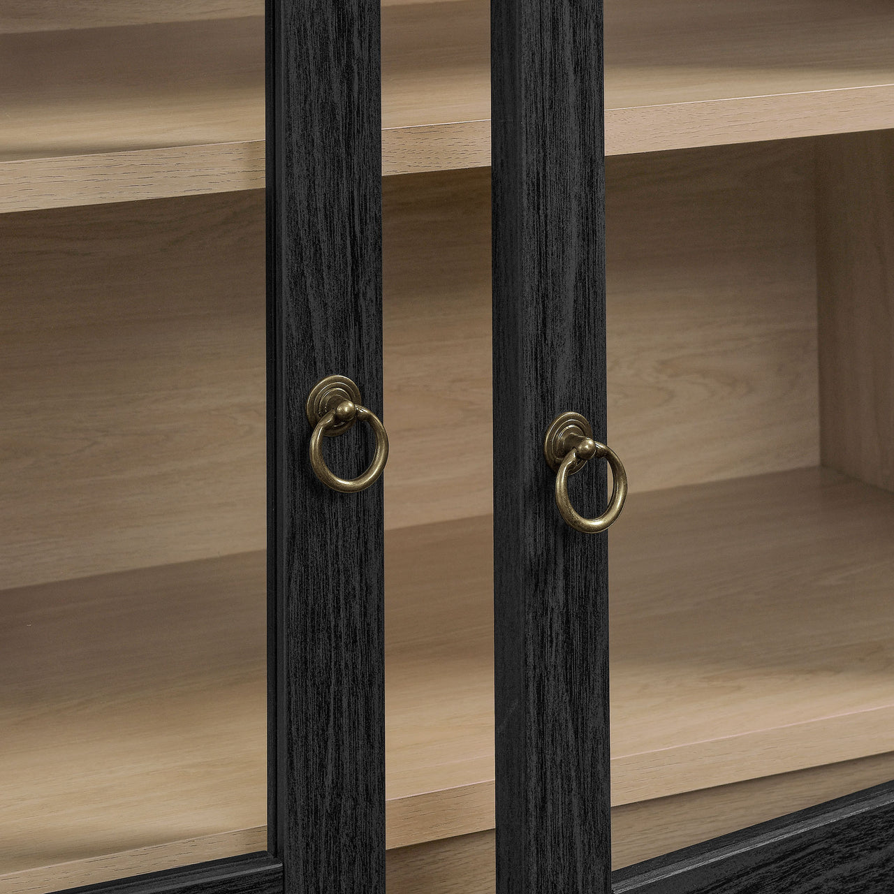 Althene Tall Wide Rounded Display Cabinet, Black & Oak