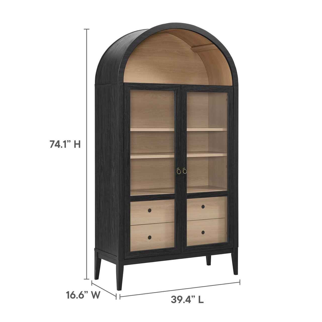 Althene Tall Wide Rounded Display Cabinet, Black & Oak