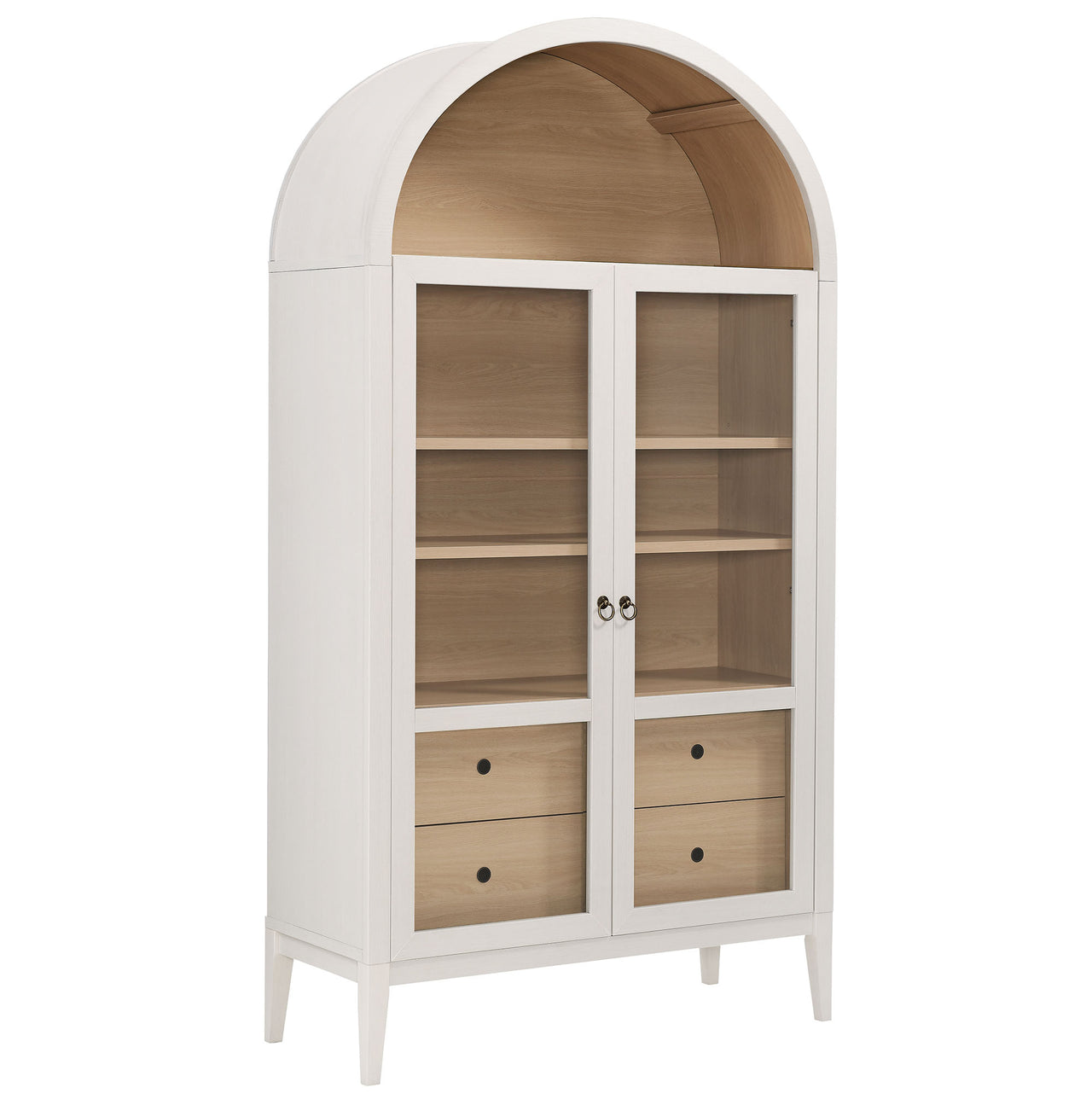 Althene Tall Wide Rounded Display Cabinet, Ivory & Oak