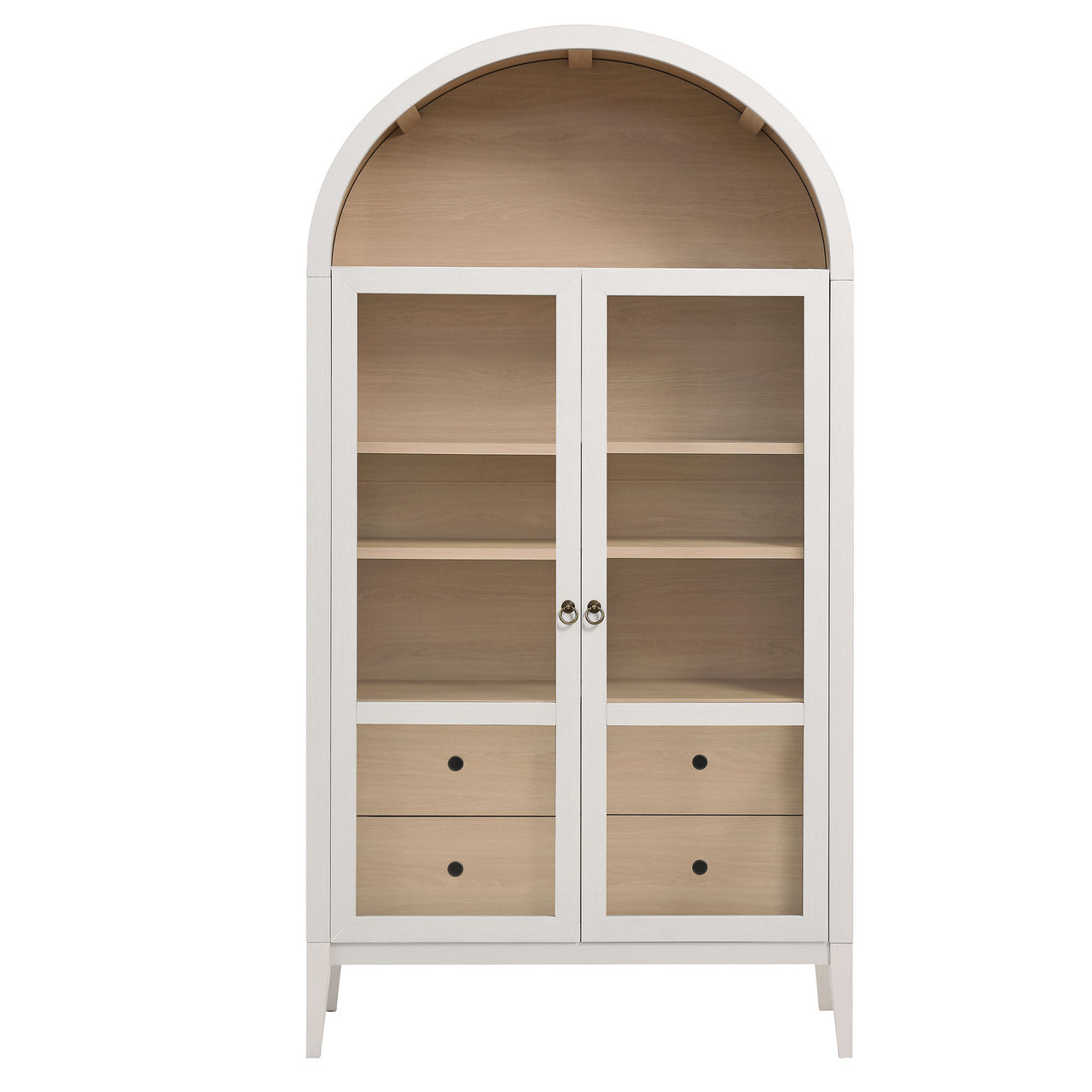 Althene Tall Wide Rounded Display Cabinet, Ivory & Oak