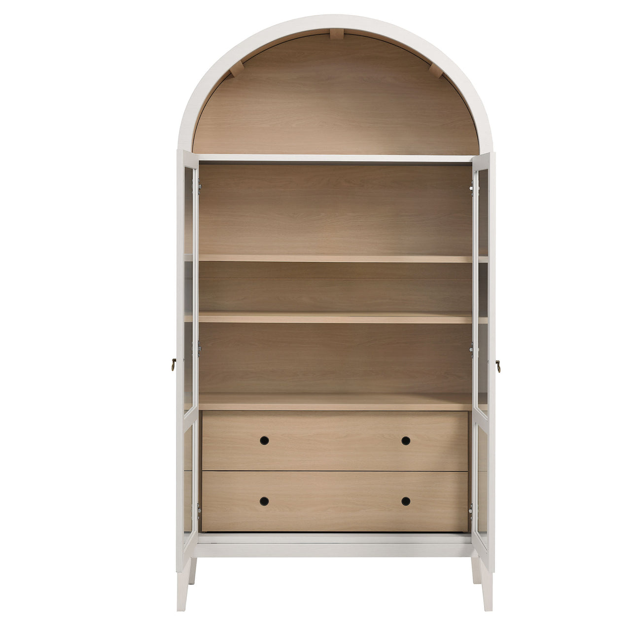 Althene Tall Wide Rounded Display Cabinet, Ivory & Oak