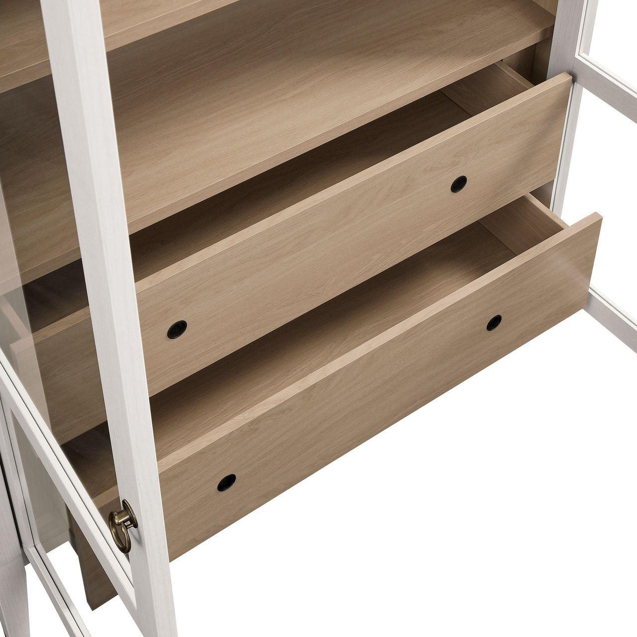 Althene Tall Wide Rounded Display Cabinet, Ivory & Oak