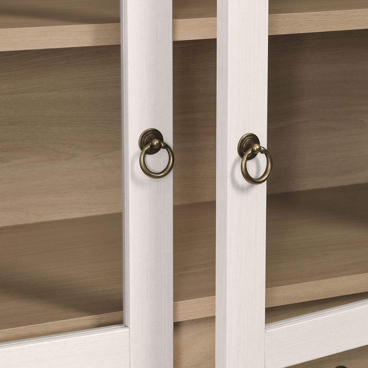Althene Tall Wide Rounded Display Cabinet, Ivory & Oak