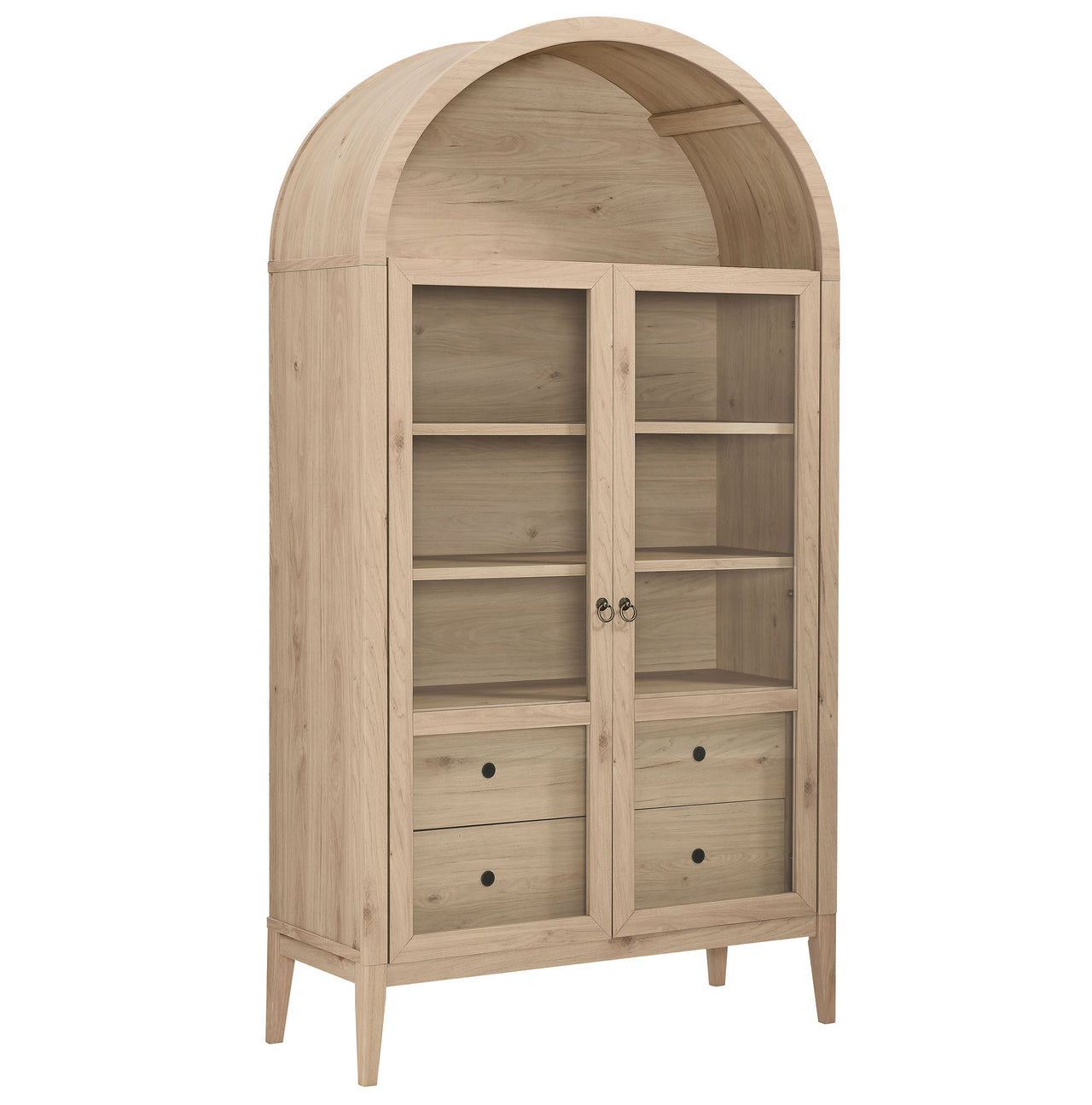 Althene Tall Wide Rounded Display Cabinet, Light Oak
