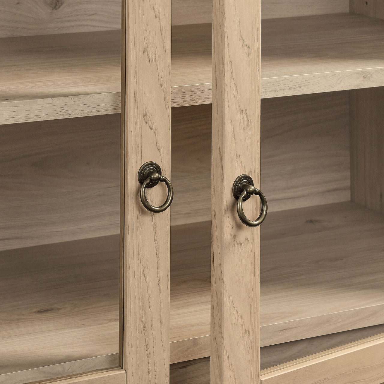 Althene Tall Wide Rounded Display Cabinet, Light Oak