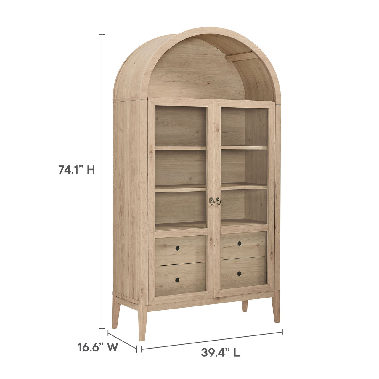 Althene Tall Wide Rounded Display Cabinet, Light Oak