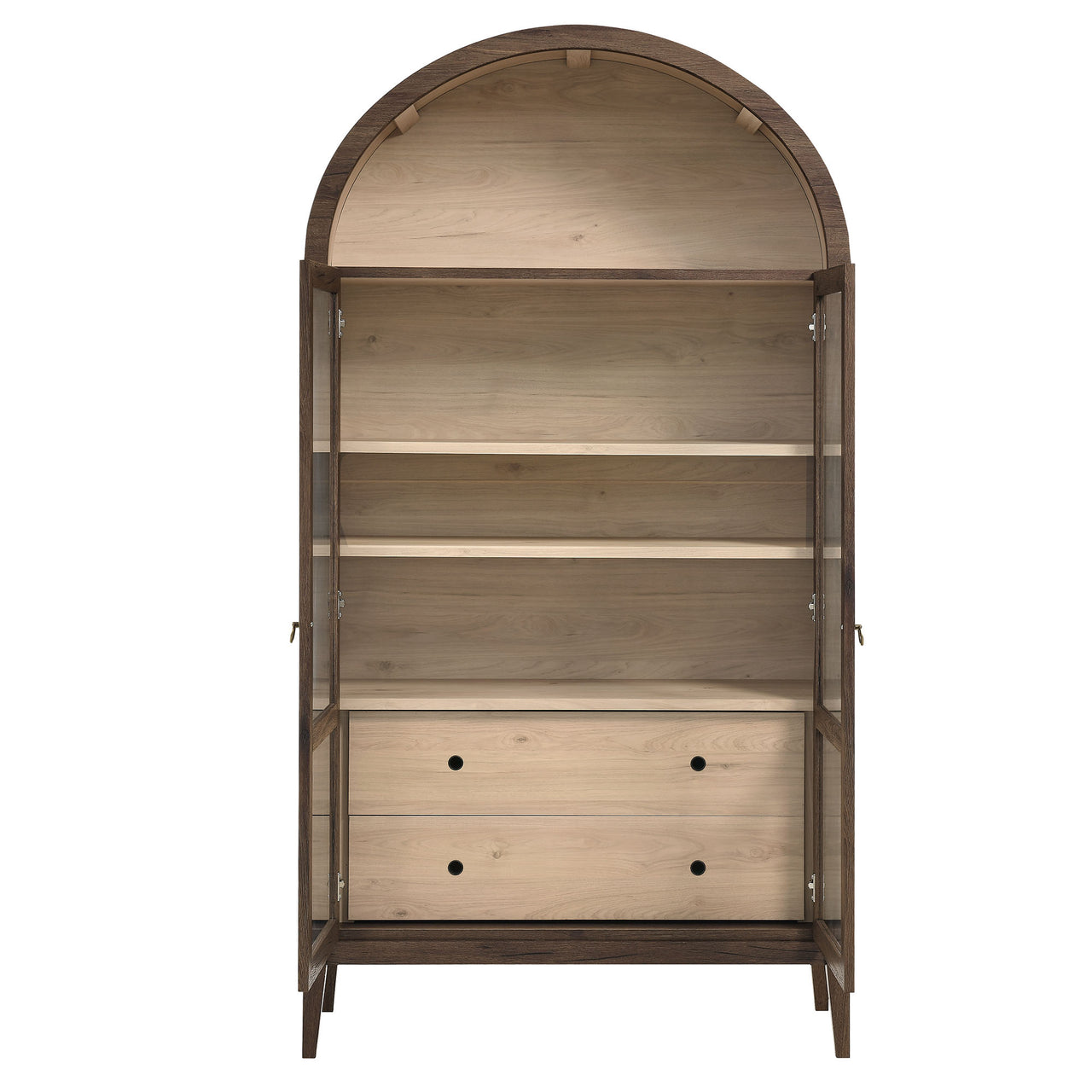 Althene Tall Wide Rounded Display Cabinet, Walnut & Light Oak