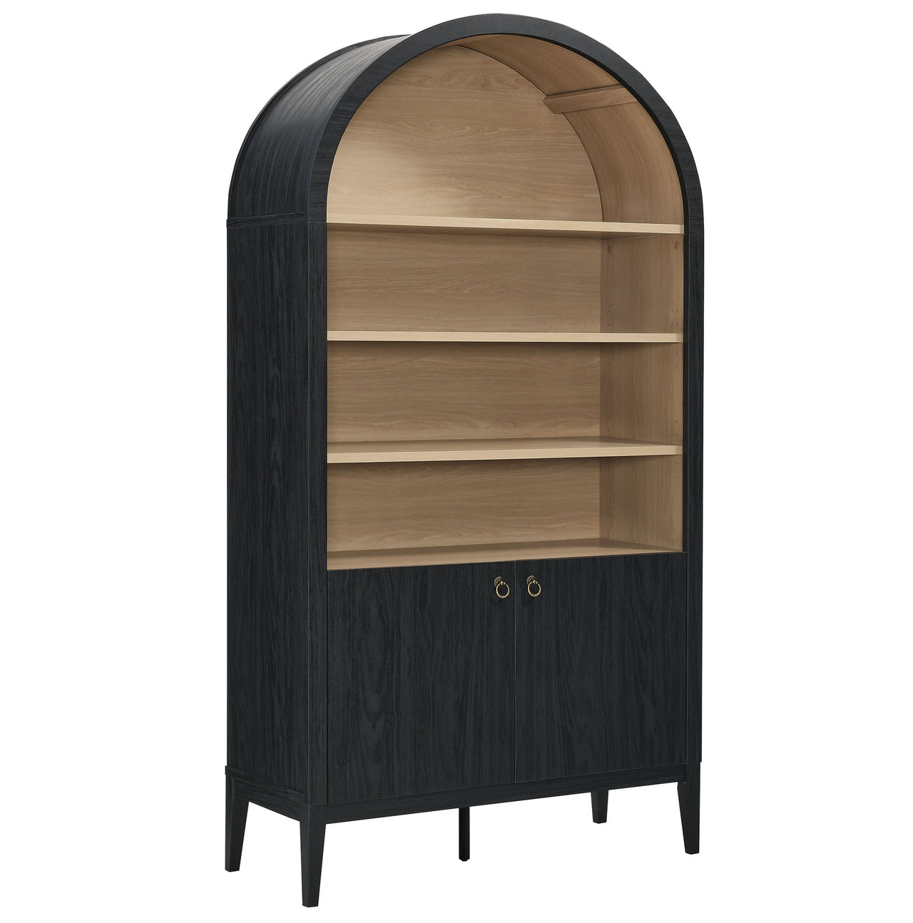 Althene Tall Wide Rounded Display Cabinet | Bookshelf, Black & Oak
