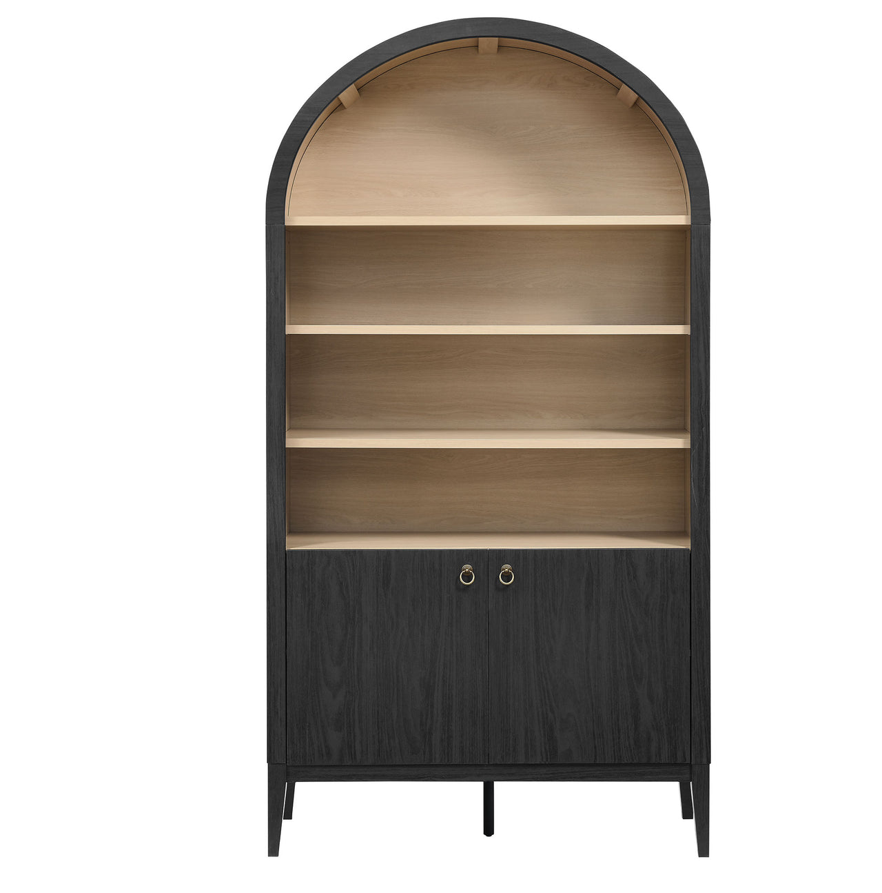 Althene Tall Wide Rounded Display Cabinet | Bookshelf, Black & Oak
